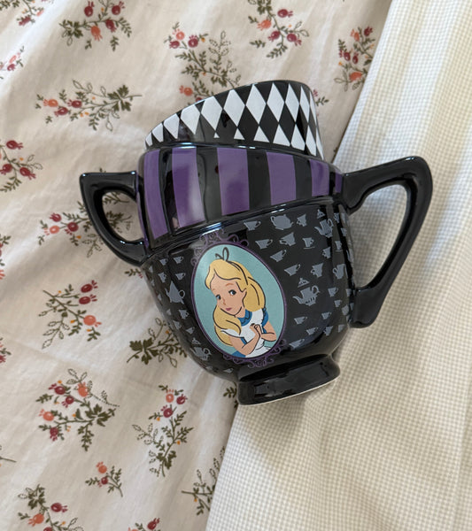 Alice in Wonderland Stacked  black Teacup